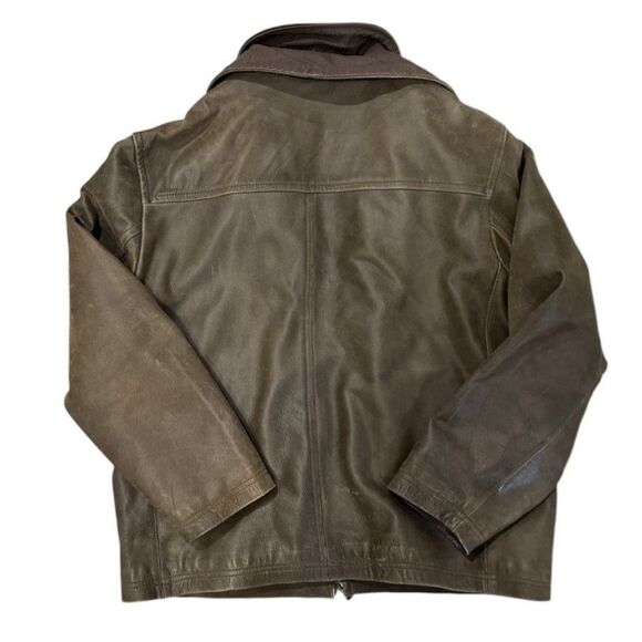 Vintage Columbia Heavy Leather Coat Jacket Mens L Brown Plaid Lining Zip Front - Picture 2 of 11